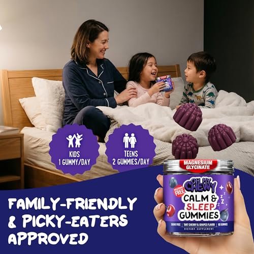 OH MY CHEWY Magnesium Glycinat Gummibärchen für Kinder & Jugendliche - Schlaf & Entspannung, Zuckerfrei & Ohne Melatonin, mit Kamille, L-Theanin und Melisse - 60 Stück