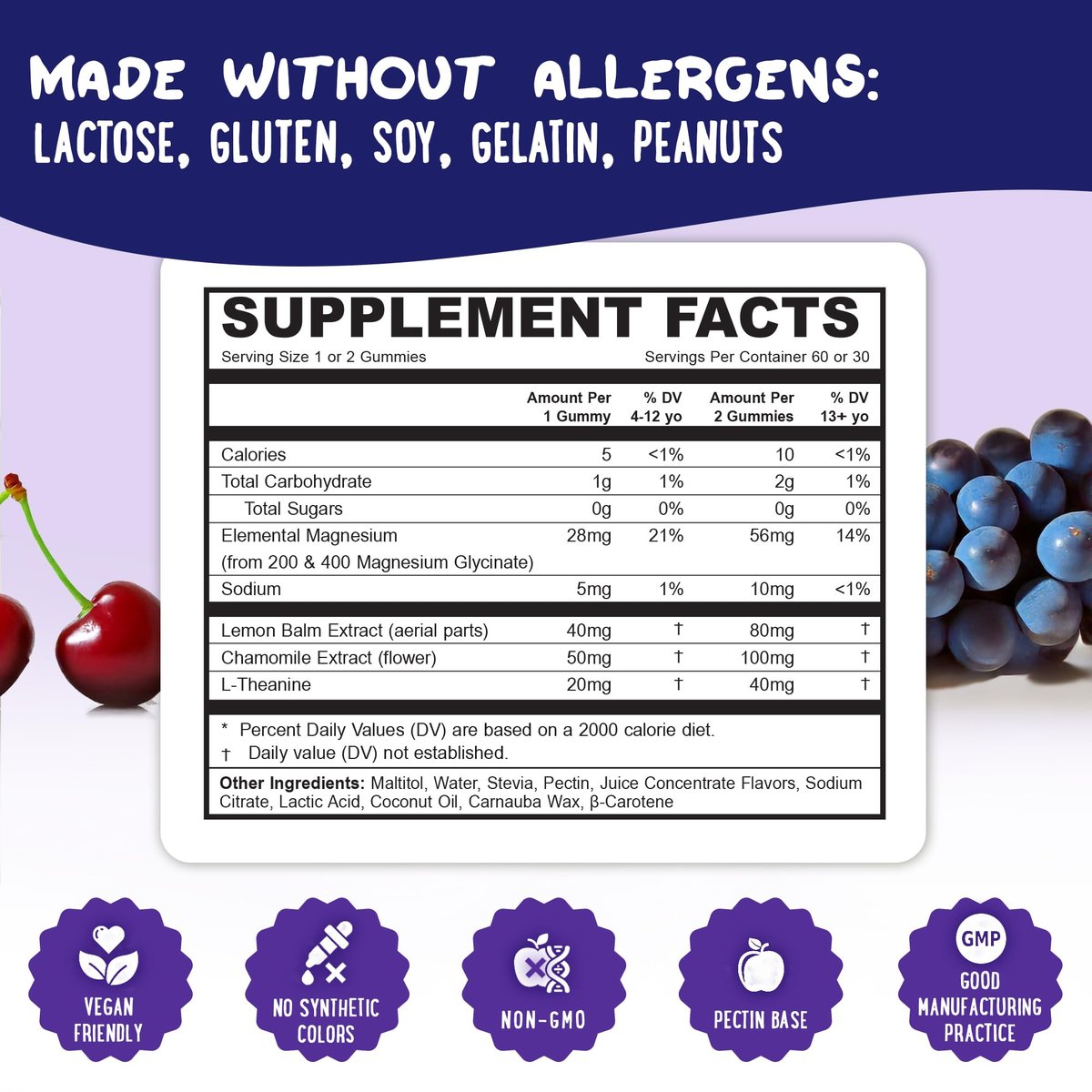 OH MY CHEWY Magnesium Glycinat Gummibärchen für Kinder & Jugendliche - Schlaf & Entspannung, Zuckerfrei & Ohne Melatonin, mit Kamille, L-Theanin und Melisse - 60 Stück