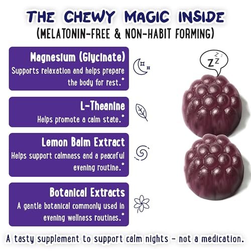 OH MY CHEWY Magnesium Glycinat Gummibärchen für Kinder & Jugendliche - Schlaf & Entspannung, Zuckerfrei & Ohne Melatonin, mit Kamille, L-Theanin und Melisse - 60 Stück