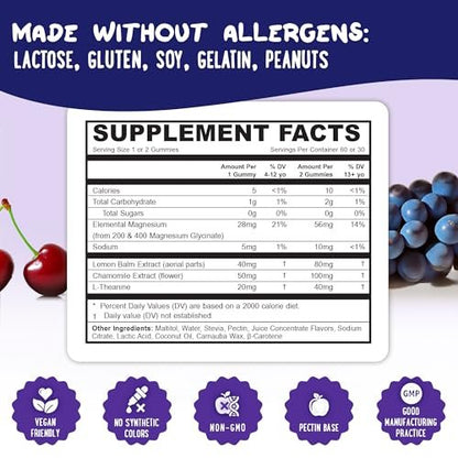 OH MY CHEWY Magnesium Glycinat Gummibärchen für Kinder & Jugendliche - Schlaf & Entspannung, Zuckerfrei & Ohne Melatonin, mit Kamille, L-Theanin und Melisse - 60 Stück