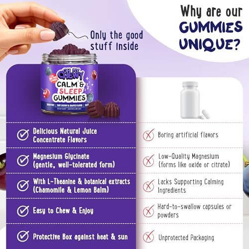OH MY CHEWY Magnesium Glycinat Gummibärchen für Kinder & Jugendliche - Schlaf & Entspannung, Zuckerfrei & Ohne Melatonin, mit Kamille, L-Theanin und Melisse - 60 Stück