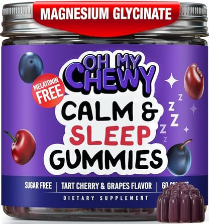 OH MY CHEWY Magnesium Glycinat Gummibärchen für Kinder & Jugendliche - Schlaf & Entspannung, Zuckerfrei & Ohne Melatonin, mit Kamille, L-Theanin und Melisse - 60 Stück