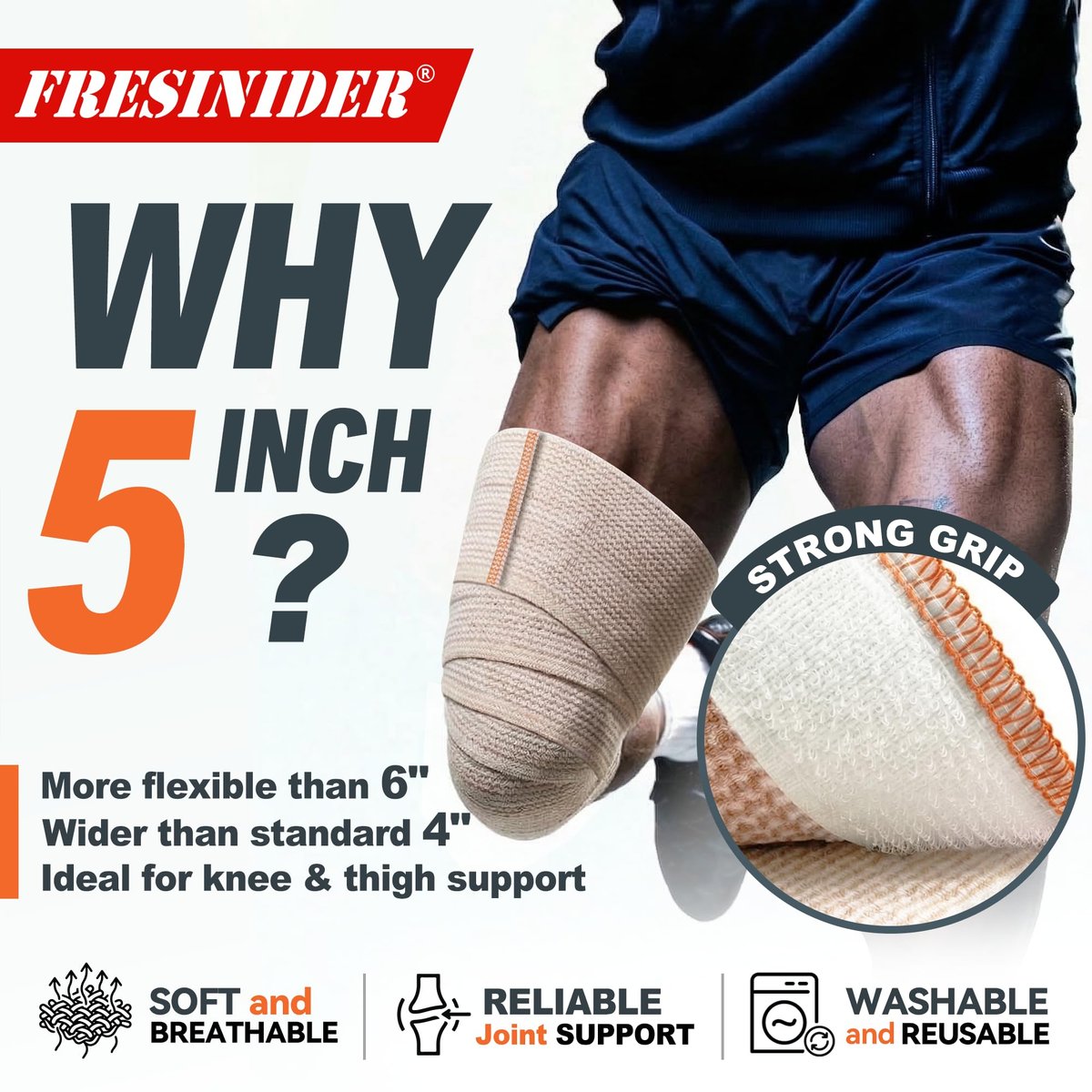 FRESINIDER Premium Elastische Bandage Wickel, 6er Pack 5" Baumwoll-Kompressionswickel mit Klettverschluss an beiden Enden, Knie-, Schulter- und Beinstütze, 5 Fuß lang (dehnbar bis 15 Fuß), Sport & Erste Hilfe