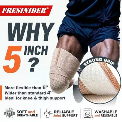 FRESINIDER Premium Elastische Bandage Wickel, 6er Pack 5" Baumwoll-Kompressionswickel mit Klettverschluss an beiden Enden, Knie-, Schulter- und Beinstütze, 5 Fuß lang (dehnbar bis 15 Fuß), Sport & Erste Hilfe