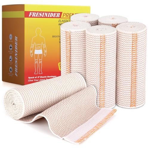 FRESINIDER Premium Elastische Bandage Wickel, 6er Pack 5" Baumwoll-Kompressionswickel mit Klettverschluss an beiden Enden, Knie-, Schulter- und Beinstütze, 5 Fuß lang (dehnbar bis 15 Fuß), Sport & Erste Hilfe