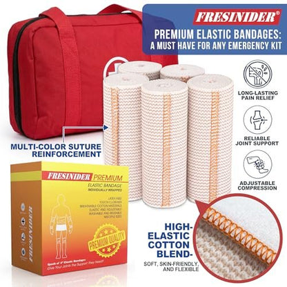 FRESINIDER Premium Elastische Bandage Wickel, 6er Pack 5" Baumwoll-Kompressionswickel mit Klettverschluss an beiden Enden, Knie-, Schulter- und Beinstütze, 5 Fuß lang (dehnbar bis 15 Fuß), Sport & Erste Hilfe