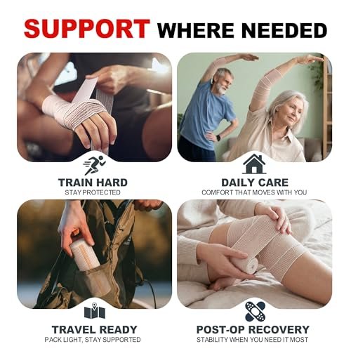FRESINIDER Premium Elastische Bandage Wickel, 6er Pack 5" Baumwoll-Kompressionswickel mit Klettverschluss an beiden Enden, Knie-, Schulter- und Beinstütze, 5 Fuß lang (dehnbar bis 15 Fuß), Sport & Erste Hilfe