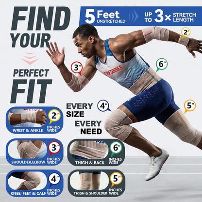 FRESINIDER Premium Elastische Bandage Wickel, 6er Pack 5" Baumwoll-Kompressionswickel mit Klettverschluss an beiden Enden, Knie-, Schulter- und Beinstütze, 5 Fuß lang (dehnbar bis 15 Fuß), Sport & Erste Hilfe