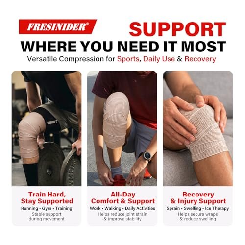 FRESINIDER Premium Elastische Bandage Wickel, 6er Pack 5" Baumwoll-Kompressionswickel mit Klettverschluss an beiden Enden, Knie-, Schulter- und Beinstütze, 5 Fuß lang (dehnbar bis 15 Fuß), Sport & Erste Hilfe