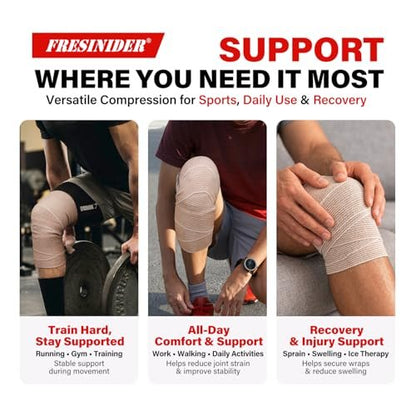 FRESINIDER Premium Elastische Bandage Wickel, 6er Pack 5" Baumwoll-Kompressionswickel mit Klettverschluss an beiden Enden, Knie-, Schulter- und Beinstütze, 5 Fuß lang (dehnbar bis 15 Fuß), Sport & Erste Hilfe