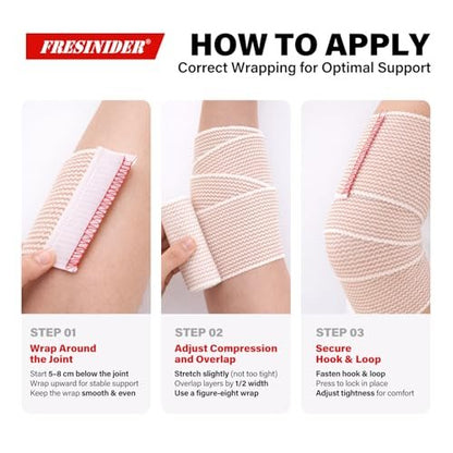 FRESINIDER Premium Elastische Bandage Wickel, 6er Pack 5" Baumwoll-Kompressionswickel mit Klettverschluss an beiden Enden, Knie-, Schulter- und Beinstütze, 5 Fuß lang (dehnbar bis 15 Fuß), Sport & Erste Hilfe