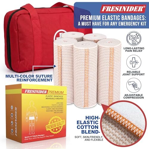 FRESINIDER Premium Elastische Bandage Wickel, 5er Pack 6" Baumwoll-Kompressionswickel mit Klettverschluss an beiden Enden, Oberschenkel-, Schulter- und Beinstütze, 5 Fuß lang (dehnbar bis 15 Fuß), Sport & Erste Hilfe