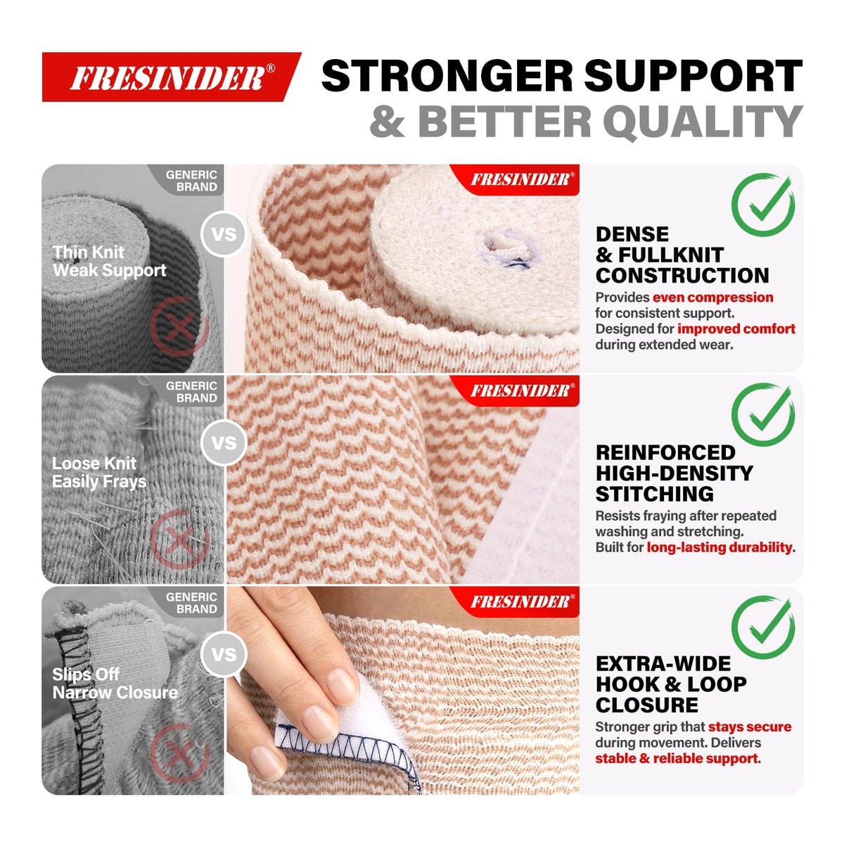 FRESINIDER Premium Elastische Bandage Wickel, 6er Pack 5" Baumwoll-Kompressionswickel mit Klettverschluss an beiden Enden, Knie-, Schulter- und Beinstütze, 5 Fuß lang (dehnbar bis 15 Fuß), Sport & Erste Hilfe