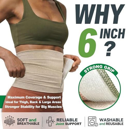 FRESINIDER Premium Elastische Bandage Wickel, 5er Pack 6" Baumwoll-Kompressionswickel mit Klettverschluss an beiden Enden, Oberschenkel-, Schulter- und Beinstütze, 5 Fuß lang (dehnbar bis 15 Fuß), Sport & Erste Hilfe