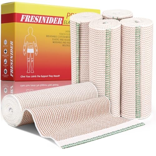 FRESINIDER Premium Elastische Bandage Wickel, 5er Pack 6" Baumwoll-Kompressionswickel mit Klettverschluss an beiden Enden, Oberschenkel-, Schulter- und Beinstütze, 5 Fuß lang (dehnbar bis 15 Fuß), Sport & Erste Hilfe