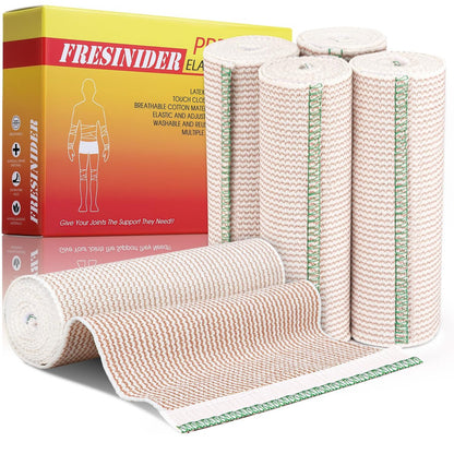 FRESINIDER Premium Elastische Bandage Wickel, 5er Pack 6" Baumwoll-Kompressionswickel mit Klettverschluss an beiden Enden, Oberschenkel-, Schulter- und Beinstütze, 5 Fuß lang (dehnbar bis 15 Fuß), Sport & Erste Hilfe