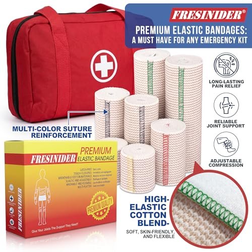 FRESINIDER Premium Elastische Bandage Wickel, 5er Pack 6" Baumwoll-Kompressionswickel mit Klettverschluss an beiden Enden, Oberschenkel-, Schulter- und Beinstütze, 5 Fuß lang (dehnbar bis 15 Fuß), Sport & Erste Hilfe