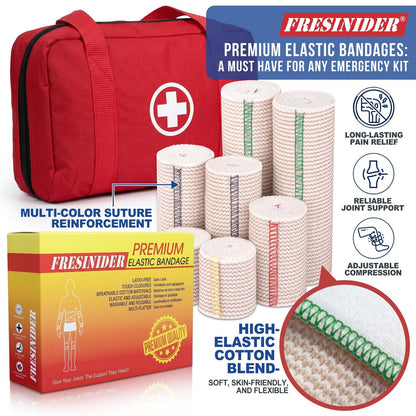 FRESINIDER Premium Elastische Bandage Wickel, 5er Pack 6" Baumwoll-Kompressionswickel mit Klettverschluss an beiden Enden, Oberschenkel-, Schulter- und Beinstütze, 5 Fuß lang (dehnbar bis 15 Fuß), Sport & Erste Hilfe