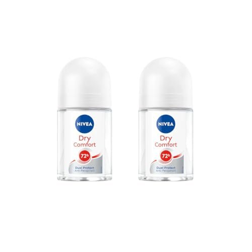 Nivea Dry Comfort Roll-On Deodorant 25ml – 72h Schutz vor Schweiß & Geruch, Schnelltrocknende Formel mit Mineralien, Lang anhaltende Frische & Sanfte Hautpflege, Kompakte Reisegröße, 2er Pack