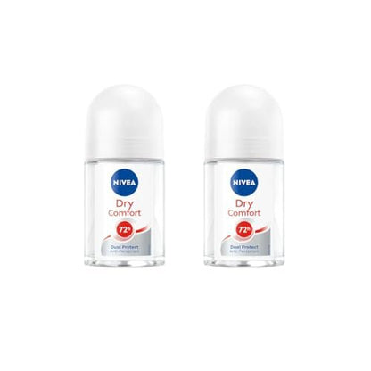 Nivea Dry Comfort Roll-On Deodorant 25ml – 72h Schutz vor Schweiß & Geruch, Schnelltrocknende Formel mit Mineralien, Lang anhaltende Frische & Sanfte Hautpflege, Kompakte Reisegröße, 2er Pack