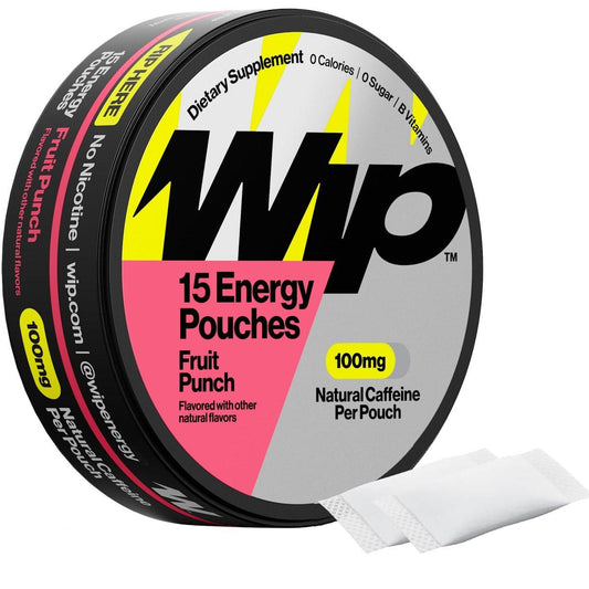 Wip Energy Pouches – Zuckerfreie Mischung mit 100 mg natürlichem Koffein, B-Vitaminen, Mineralien & L-Theanin für Energieunterstützung, Pre-Workout für aktive Lebensstile, Fruchtpunsch, 1 Dose, 15 Beutel