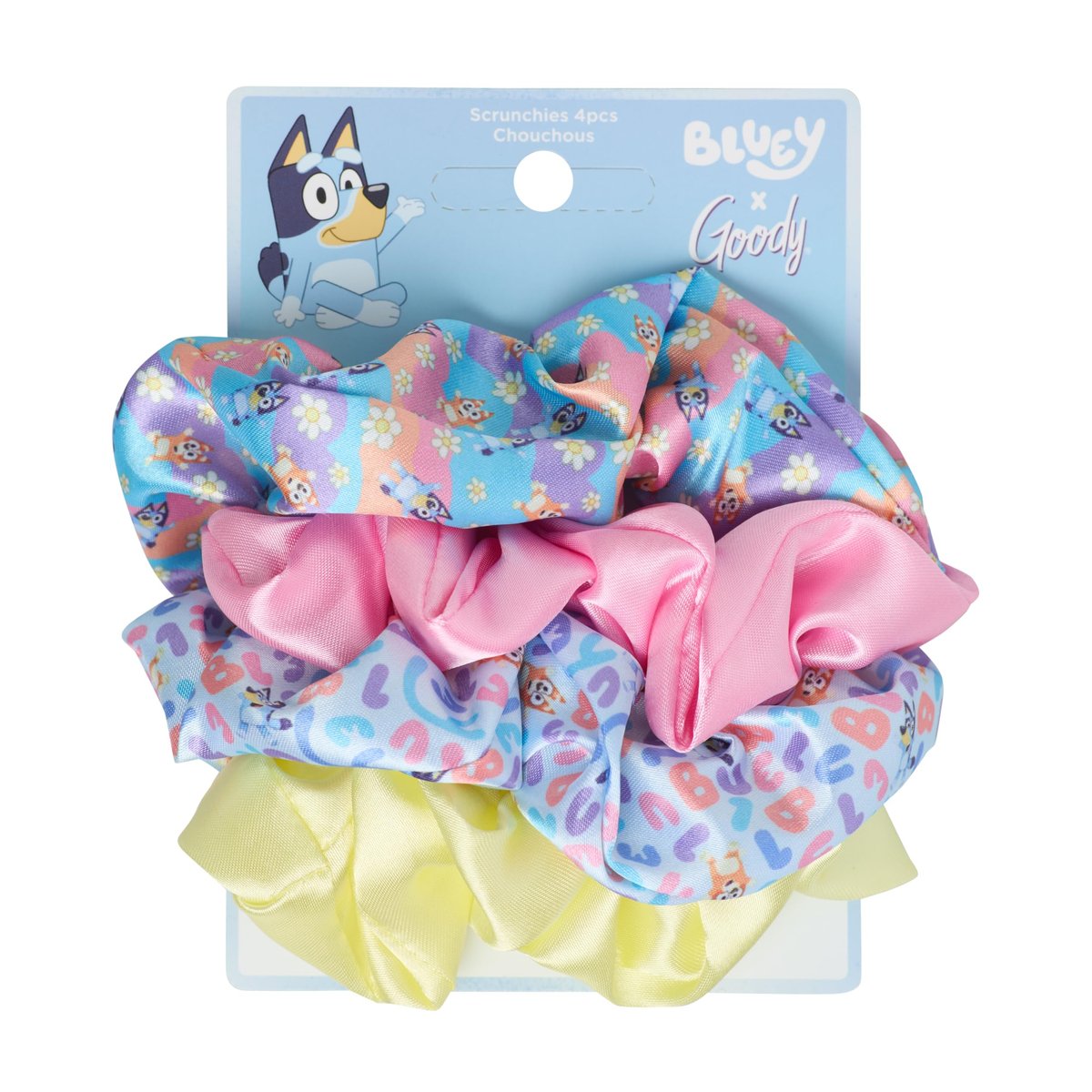 Goody x Bluey Mehrfarbige Satin-Scrunchies 4er-Pack – Sanfter Halt für alle Haartypen