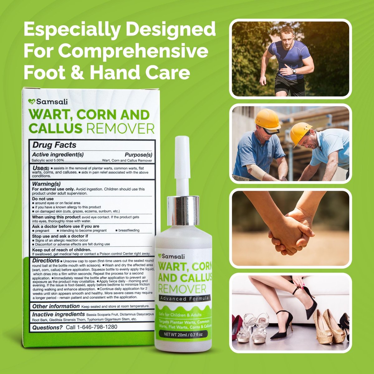 Samsali Flüssiger Plantarwarzenentferner: 20 ml Salicylsäure-Lösung zur Entfernung von Plantarwarzen, Dornwarzen, Hühneraugen und Hornhaut an Füßen, Zehen und Händen – Sicher für Jugendliche, Erwachsene, Senioren, Männer und Frauen