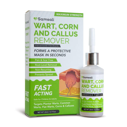 Samsali Flüssiger Plantarwarzenentferner: 20 ml Salicylsäure-Lösung zur Entfernung von Plantarwarzen, Dornwarzen, Hühneraugen und Hornhaut an Füßen, Zehen und Händen – Sicher für Jugendliche, Erwachsene, Senioren, Männer und Frauen