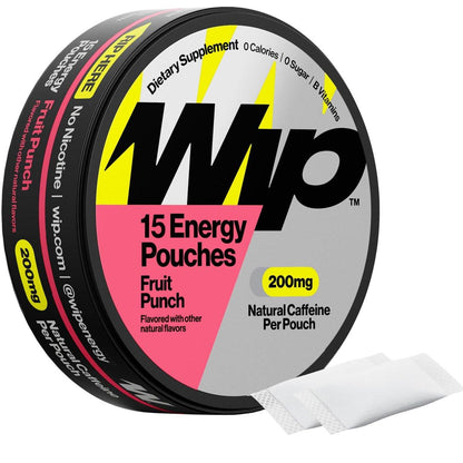 Wip Energy Pouches – Zuckerfreier Energiekick mit 200 mg natürlichem Koffein, B-Vitaminen, Mineralien & L-Theanin, Fruchtpunsch, 15 Beutel
