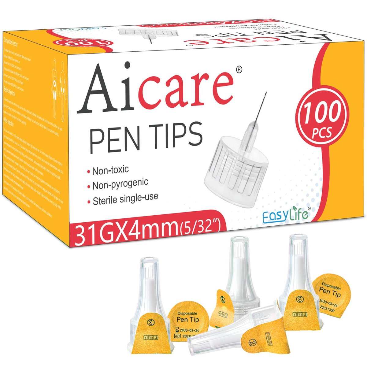 Pen-Nadeln 31G x 4mm, Universelle Passform, 100 Stück, Extra-Dünn und Komfortabel