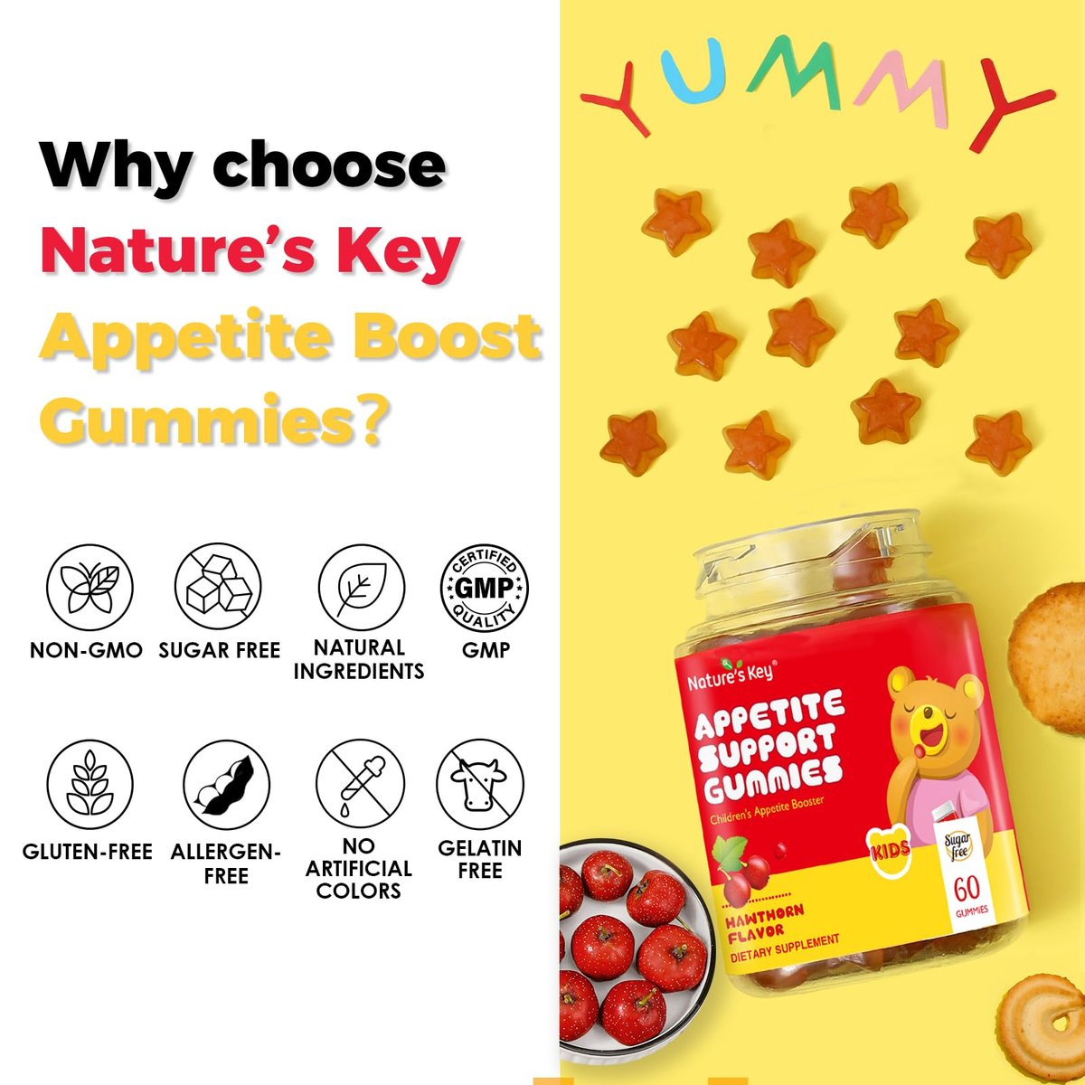 Nature's Key Appetite Booster Gummies für Kinder – Förderung des Essverlangens & gesundes Gewicht, 60er Pack