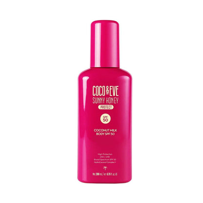 Coco & Eve Kokosmilch Körper Sonnenschutz SPF 50 – Breitspektrum UVA/UVB Schutz, Feuchtigkeitsspendende tägliche Wasserlotion, Leicht, Nicht fettend, Dermatologisch getestet, 200 ml