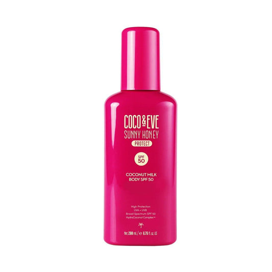 Coco & Eve Kokosmilch Körper Sonnenschutz SPF 50 – Breitspektrum UVA/UVB Schutz, Feuchtigkeitsspendende tägliche Wasserlotion, Leicht, Nicht fettend, Dermatologisch getestet, 200 ml
