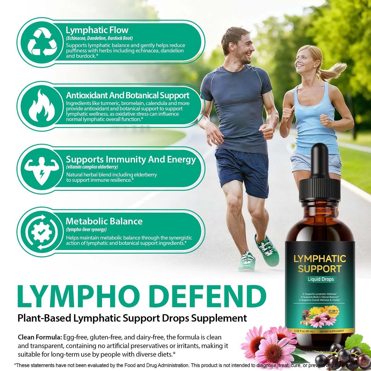 Lymphatische Drainage Tropfen – Natürliche Unterstützung für das Lymphsystem mit Echinacea, Löwenzahn, Holunder, Klettenlabkraut, Astragalus, Klette & mehr – 60 ml
