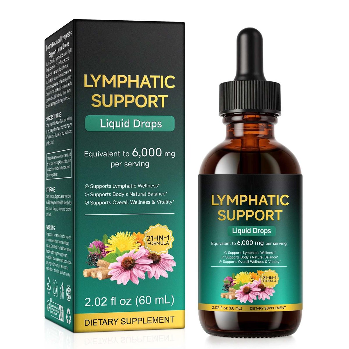 Lymphatische Drainage Tropfen – Natürliche Unterstützung für das Lymphsystem mit Echinacea, Löwenzahn, Holunder, Klettenlabkraut, Astragalus, Klette & mehr – 60 ml