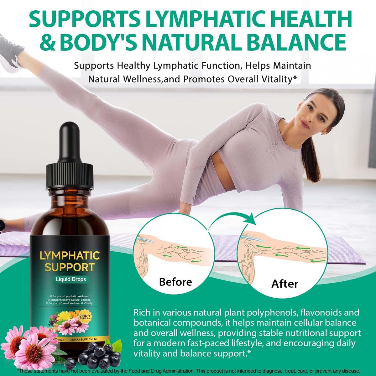 Lymphatische Drainage Tropfen – Natürliche Unterstützung für das Lymphsystem mit Echinacea, Löwenzahn, Holunder, Klettenlabkraut, Astragalus, Klette & mehr – 60 ml