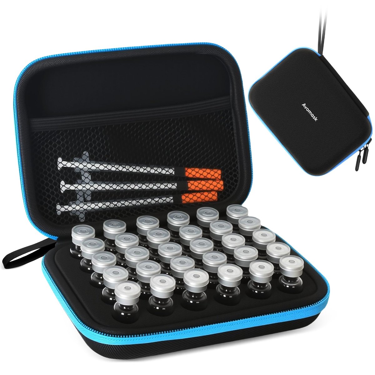 Avomosk 30 Slots 3ml Peptid-Aufbewahrungsbox, Fläschchenhalter, Peptid-Kühlschrank- und Reiseetui, passend für 1ml 2ml 3ml Standardfläschchen, Diabeteszubehör (nur Etui)