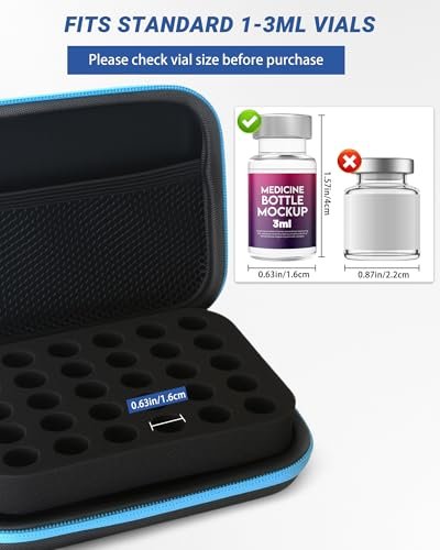 Avomosk 30 Slots 3ml Peptid-Aufbewahrungsbox, Fläschchenhalter, Peptid-Kühlschrank- und Reiseetui, passend für 1ml 2ml 3ml Standardfläschchen, Diabeteszubehör (nur Etui)