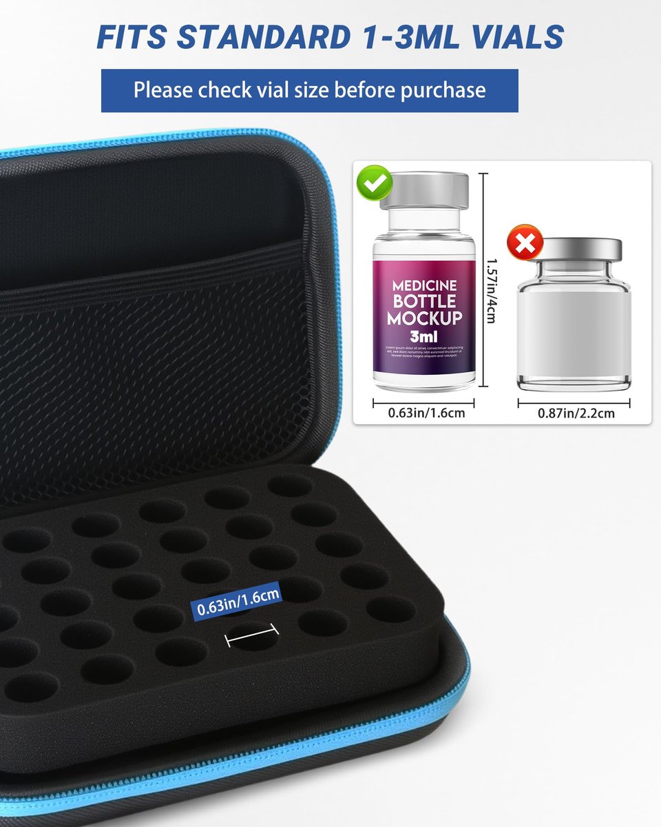 Avomosk 30 Slots 3ml Peptid-Aufbewahrungsbox, Fläschchenhalter, Peptid-Kühlschrank- und Reiseetui, passend für 1ml 2ml 3ml Standardfläschchen, Diabeteszubehör (nur Etui)