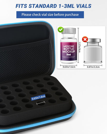 Avomosk 30 Slots 3ml Peptid-Aufbewahrungsbox, Fläschchenhalter, Peptid-Kühlschrank- und Reiseetui, passend für 1ml 2ml 3ml Standardfläschchen, Diabeteszubehör (nur Etui)
