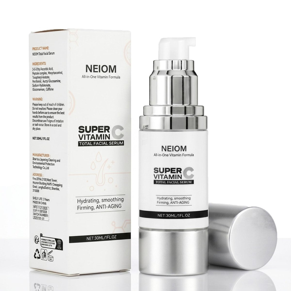 Vitamin C Serum mit Hyaluronsäure, Vitamin E, Tri-Peptid & B5 – Anti-Aging, Festigung, Aufhellung & Lifting für reife Haut, 30 ml