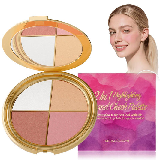 Reise-Makeup-Palette All-in-One mit Highlighter, Blush und neutralen Lidschatten – Anpassbares Quad