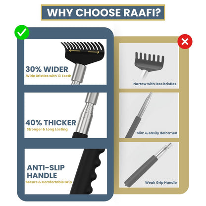 RAAFI Robuster Teleskop-Rückenkratzer – Extra breiter Kopf, Edelstahlgriff, von 20 cm bis 69 cm ausziehbar, sofortige Juckreizlinderung für Männer und Frauen, Geschenkbox