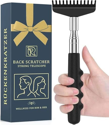 RAAFI Robuster Teleskop-Rückenkratzer – Extra breiter Kopf, Edelstahlgriff, von 20 cm bis 69 cm ausziehbar, sofortige Juckreizlinderung für Männer und Frauen, Geschenkbox