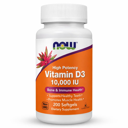 NOW Foods Vitamin D-3 10.000 IE – Höchste Potenz, 200 Weichkapseln für Knochen- & Immununterstützung