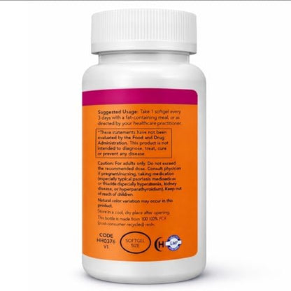 NOW Foods Vitamin D-3 10.000 IE – Höchste Potenz, 200 Weichkapseln für Knochen- & Immununterstützung