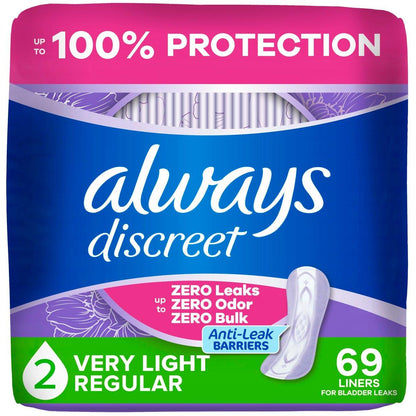 Always Discreet Inkontinenz-Slipeinlagen für Frauen bei Blasenschwäche, Größe 2, sehr leichte Saugstärke, bis zu 100% Blasenschutz, 69 Stück