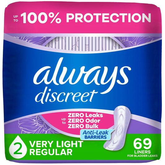 Always Discreet Inkontinenz-Slipeinlagen für Frauen bei Blasenschwäche, Größe 2, sehr leichte Saugstärke, bis zu 100% Blasenschutz, 69 Stück