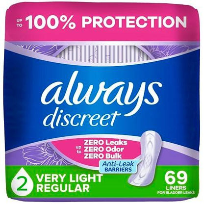 Always Discreet Inkontinenz-Slipeinlagen für Frauen bei Blasenschwäche, Größe 2, sehr leichte Saugstärke, bis zu 100% Blasenschutz, 69 Stück
