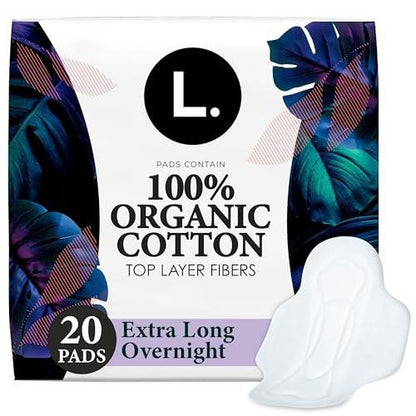 Ultra dünne Damenbinden für Frauen, Bio-Baumwoll-Oberlage, extra lange Nacht-Saugfähigkeit, Menstruationsbinden mit Flügeln, ohne synthetische Pestizide und Duftstoffe, 20 Stück